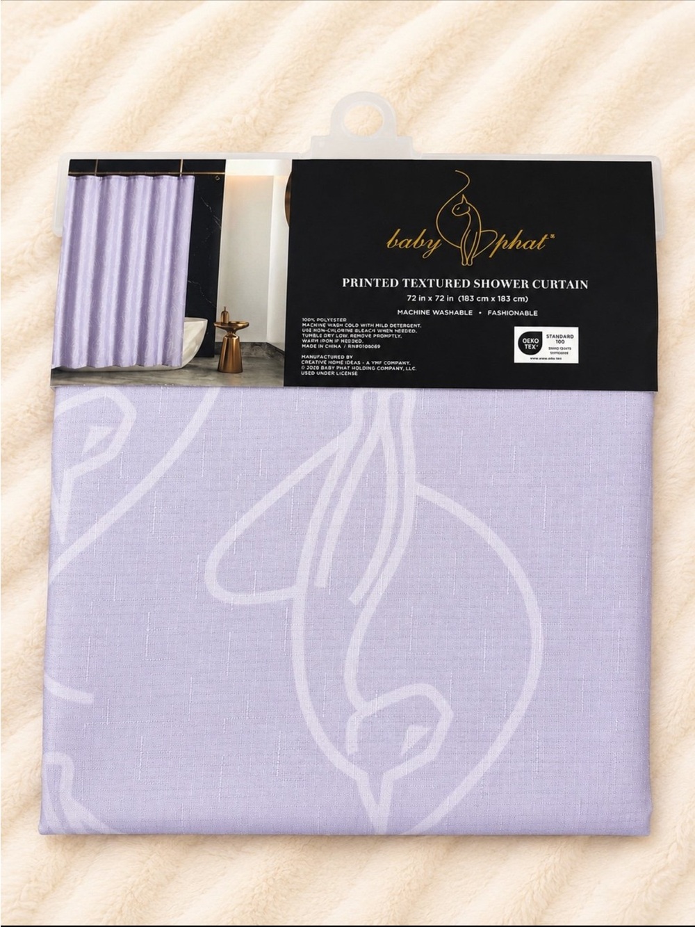 Baby Phat Lavender Printed Textured Shower Curtain